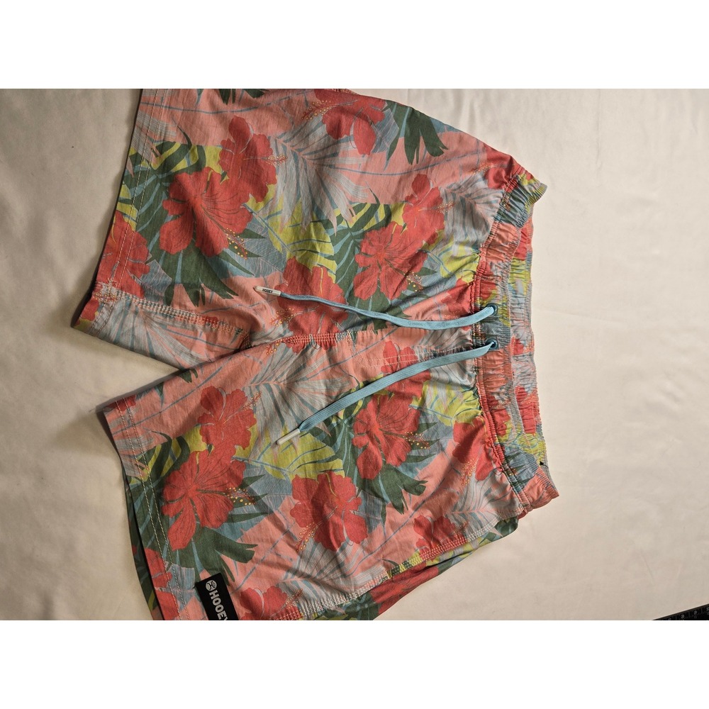 Hooey Swim Shorts Mens Large Pink Tropical Hibiscus Floral Stretch Trunks